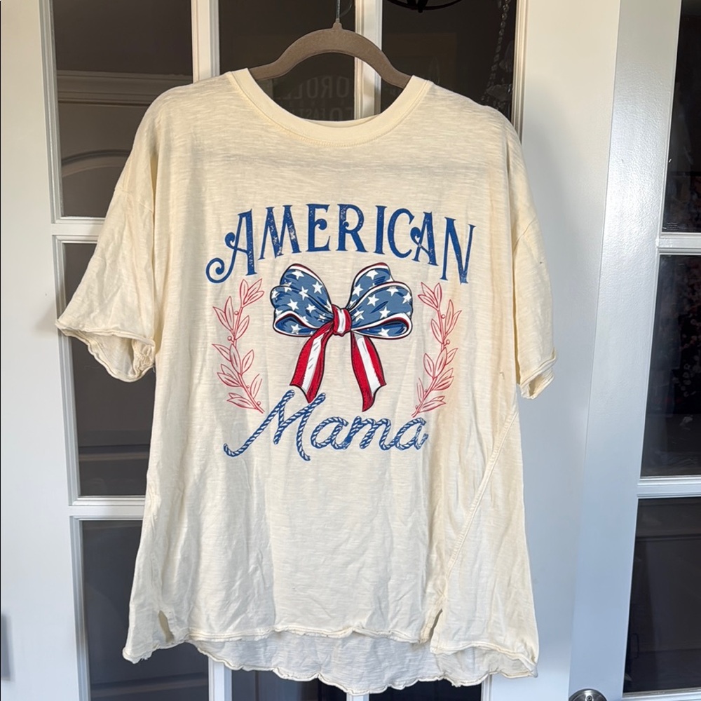 Simply Southern Cream and Blue American Mama Tee